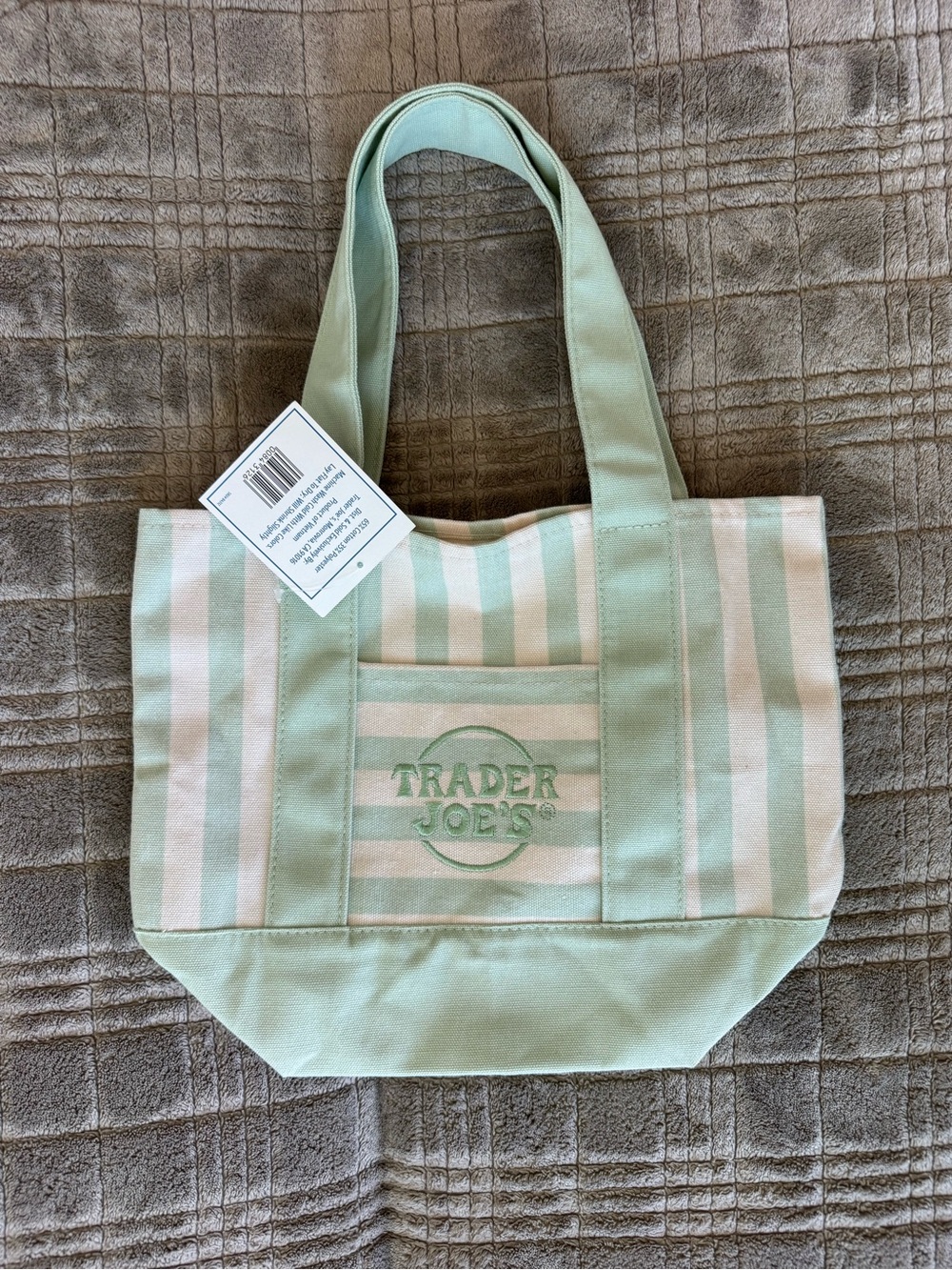 NWT Mint Green Striped Canvas Tote Bag
